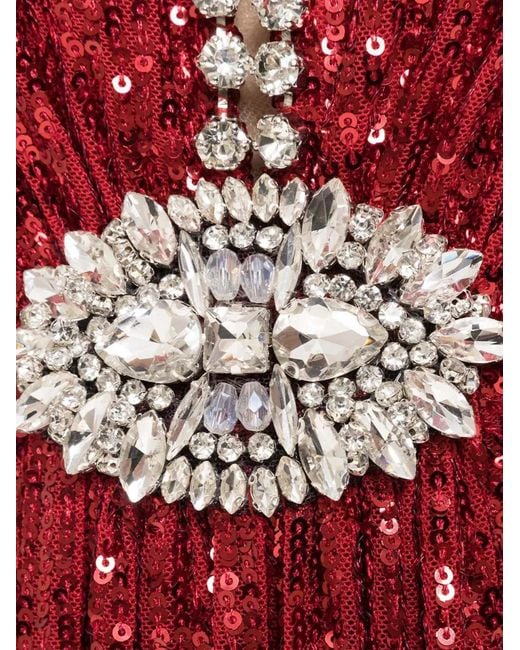 Nissa Red Crystal-Embellished Sequined Maxi Dress