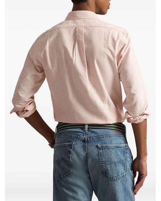Polo Ralph Lauren Pink Logo-Embroidered Striped Oxford Shirt for men