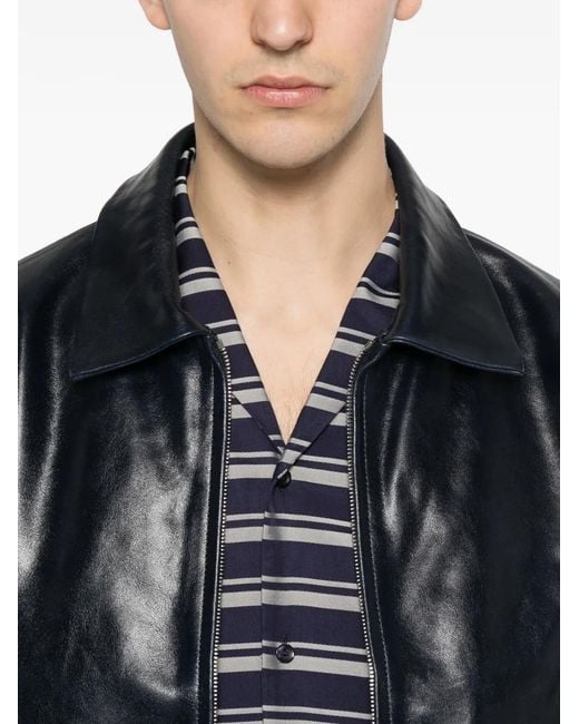 Sandro Black Veste En Cuir À Col Pointu for men