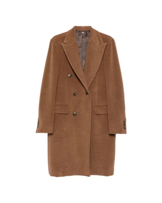 Canali Brown Double-Breasted Peak-Lapel Coat for men