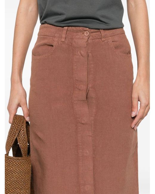 120% Lino Brown Linen Midi Skirt