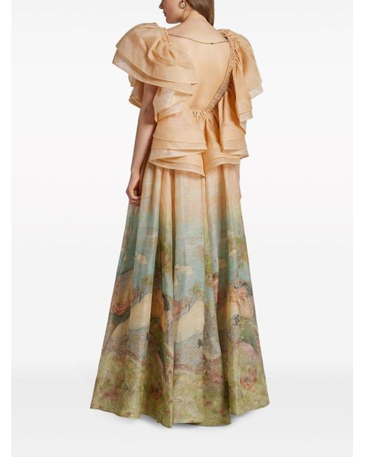 Zimmermann Natural Lyrical Endormies-Print Silk Gown