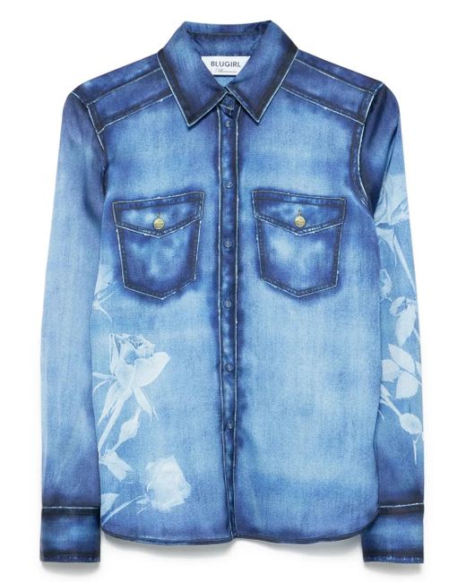 Blugirl Blumarine Blue Denim-Print Shirt
