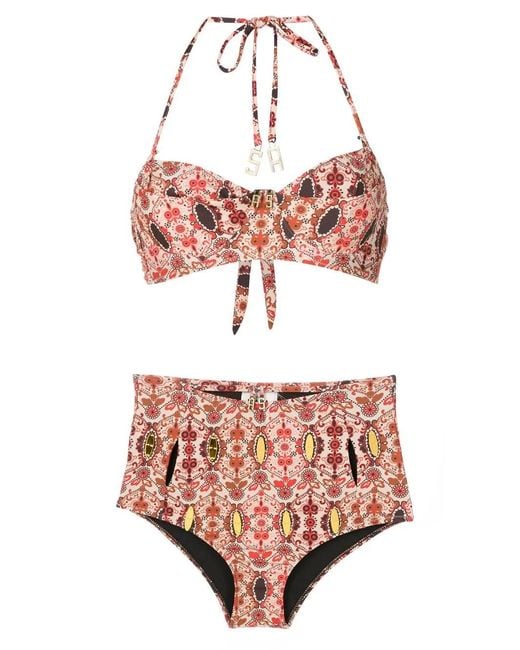 Amir Slama Pink Floral-Print Halterneck Bikini