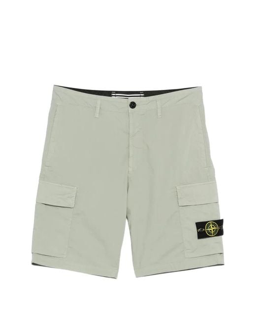 Stone Island White Compass-Patch Shorts for men