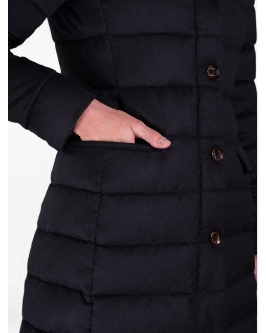 Moorer Blue Quilted Faux Fur-Collar Coat