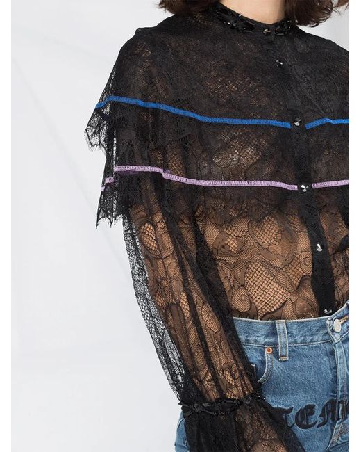 Emilio Pucci Black X Koché Ruffle-Detail Lace Blouse