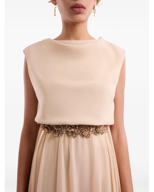 Gemy Maalouf White Cowl-Neck Embellished Maxi Dress