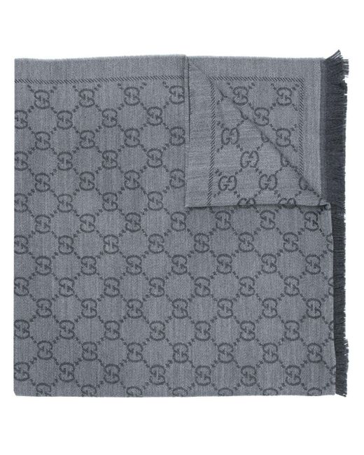 Gucci Gray GG Jacquard Pattern Knitted Scarf