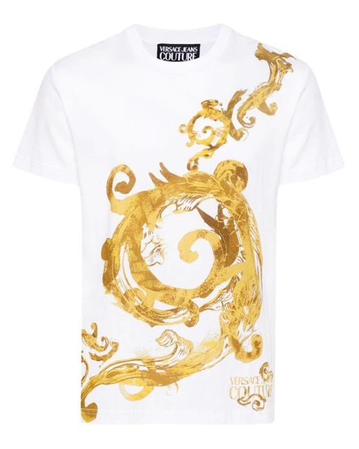 T-shirt en coton à imprimé Barocco Versace pour homme en coloris Metallic
