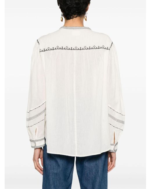 Isabel Marant Natural Pelson Embroidered Cotton Blouse
