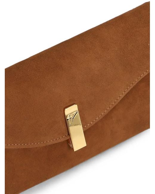 Giuseppe Zanotti Brown Flutie Logo-Plaque Chain-Link Suede Clutch Bag