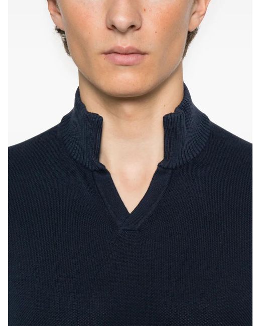 Fedeli Blue Cotton Sweater for men
