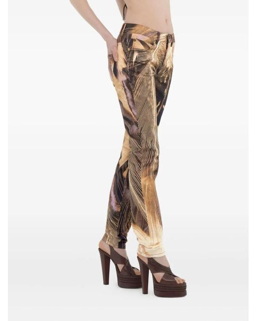 Roberto Cavalli Natural Gerade Jeans mit Feder-Print