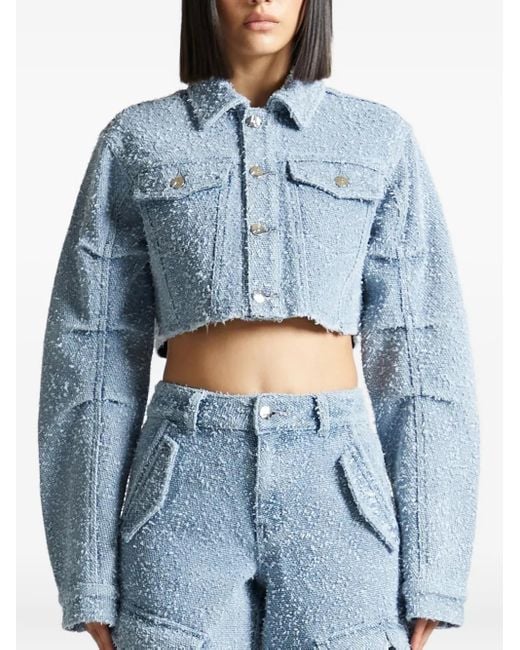Manière De Voir Blue Catherine Cropped Bouclé Denim Jacket