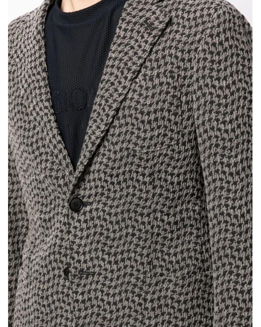 Giorgio Armani Gray Houndstooth-Pattern Single-Breasted Blazer for men
