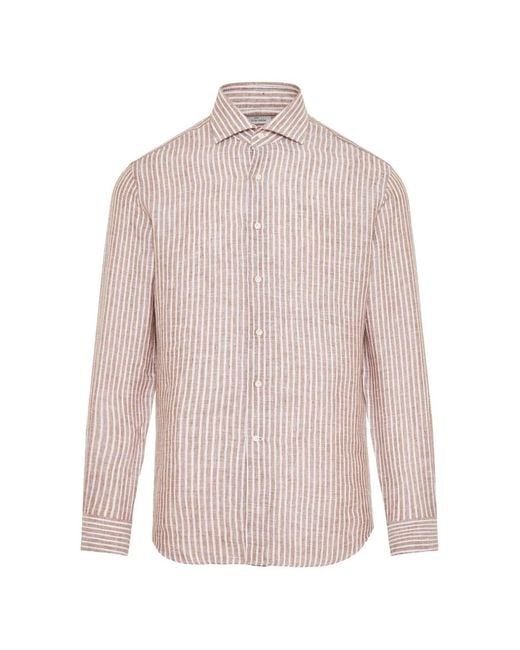 Alessandro Gherardi Pink Striped-Pattern Long-Sleeve Shirt for men