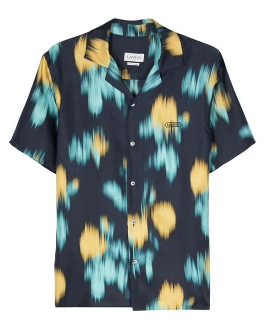 Lanvin Blue Abstract-Pattern Silk Shirt for men