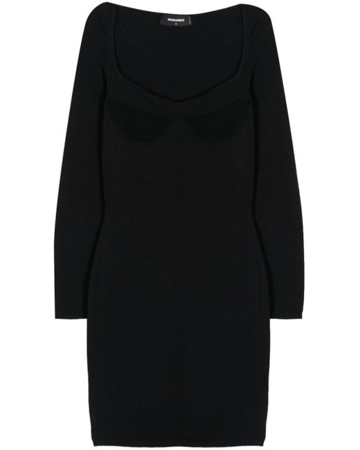DSquared² Black Knitted Crepe Mini Dress