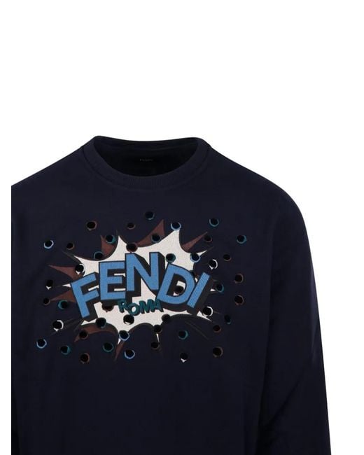 Fendi Blue Cotton Sweatshirt for men