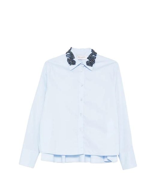 ERMANNO FIRENZE Blue Beaded Ruffled Shirt