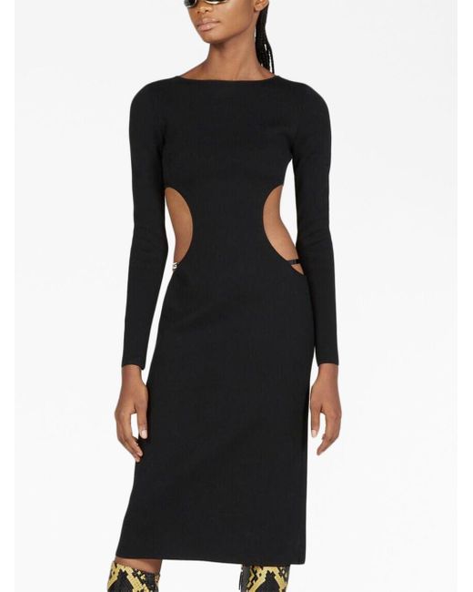 Gucci Black Cotton And Silk Midi Dress With Crystal G Square