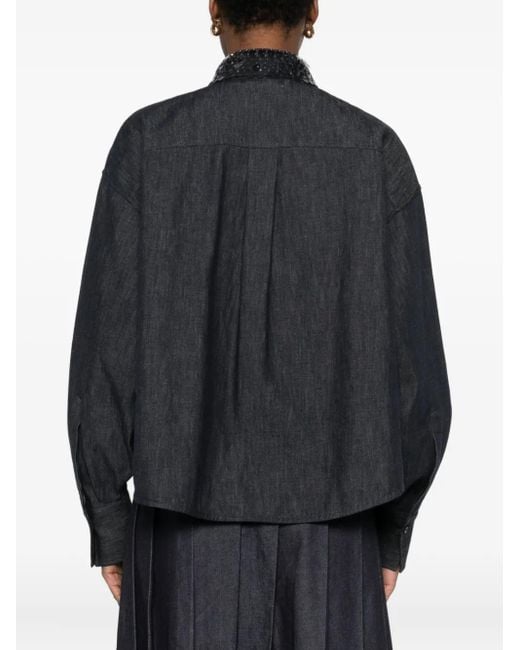 Brunello Cucinelli Black Sequin-Collar Shirt