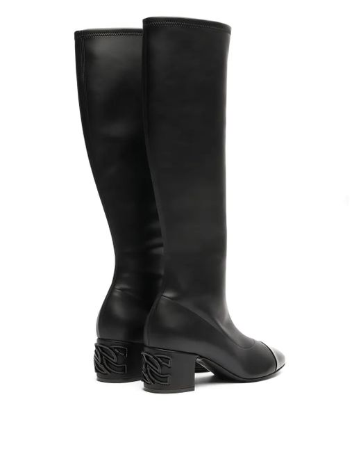 Casadei Black 50Mm Leather Knee-High Boots