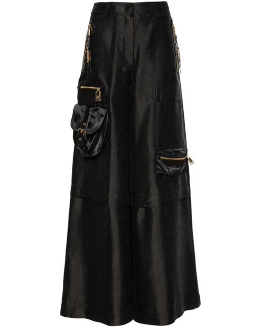 Pantalon en satin à coupe ample Moschino en coloris Black