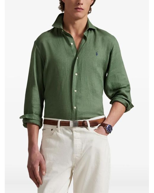 Polo Ralph Lauren Green Linen Shirt for men
