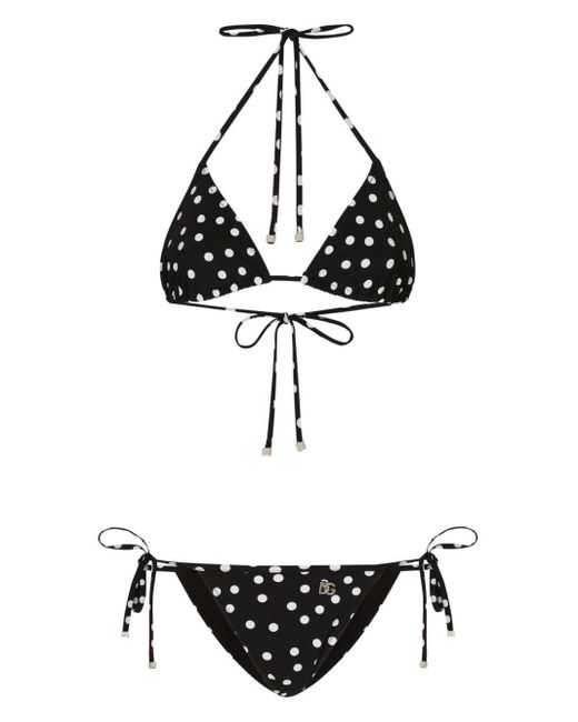 Dolce & Gabbana Black Polka Dot-print Triangle-cup Bikini Set