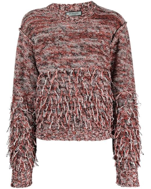DURAZZI MILANO Red Fringe-Detail Crew-Neck Sweatshirt