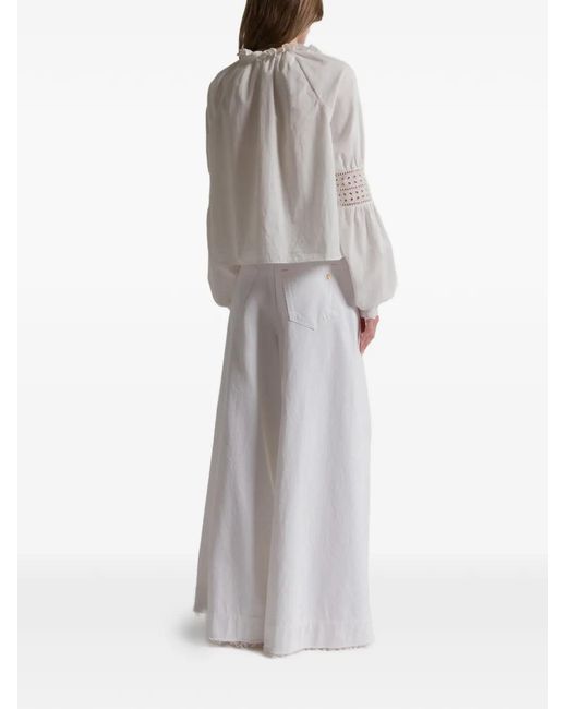 Alberta Ferretti White Blouse Volantée À Col V