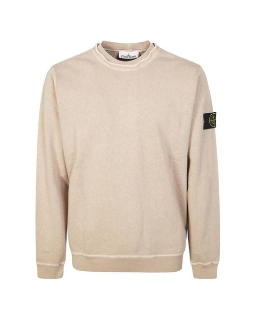 Stone Island Natural Crewneck Sweatshirt With Badge for men
