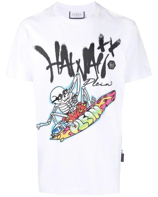 Philipp Plein White Hawaii Graphic-Print T-Shirt for men