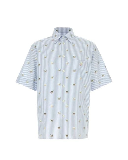Valentino Garavani Blue Embroidered Striped Shirt for men