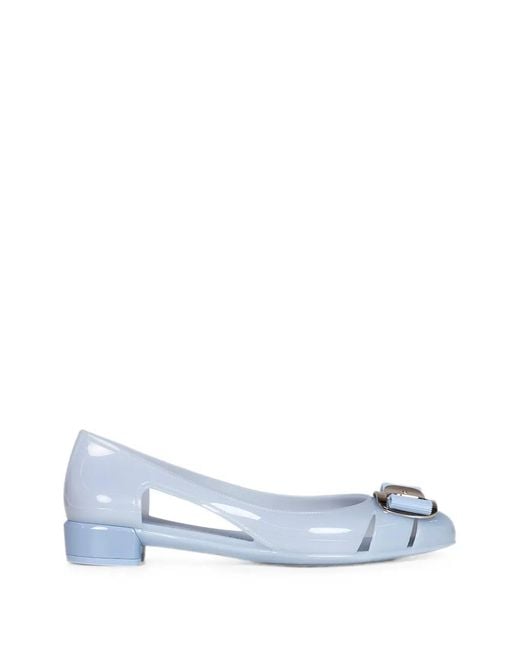 Ferragamo Blue New Vara Plate Jelly Ballet Flat