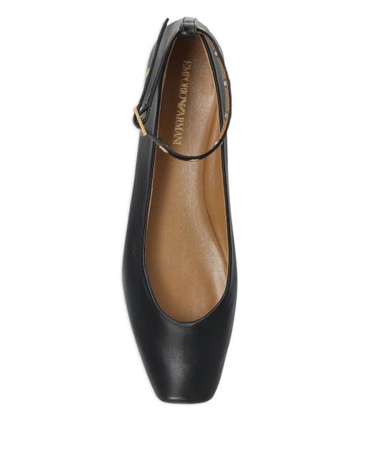Emporio Armani Black Leather Ballerina Shoes