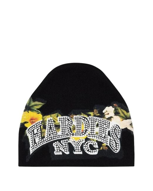 DENIM TEARS Black X Hardies Nyc Floral-Print Beanie Hat for men