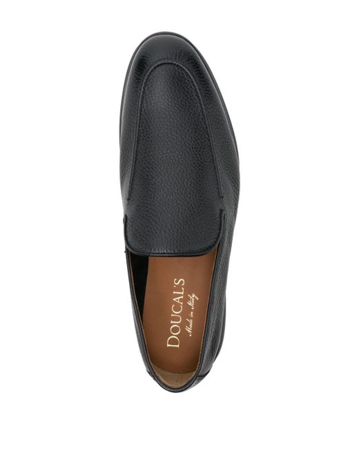 Doucal's Black Moc-stiching Leather Loafers for men
