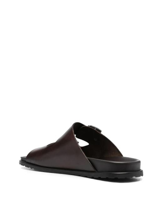 Scarosso Black Leather Buckle Sandals for men