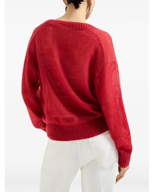 Brunello Cucinelli Red V-neck Knitted Sweater