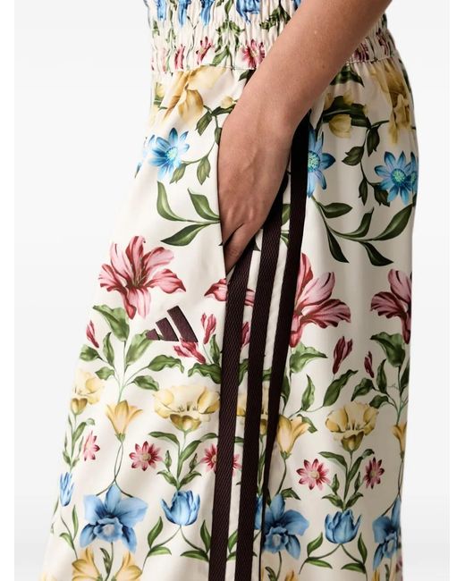 Adidas Natural Floral-Print Side-Stripe Palazzo Pants