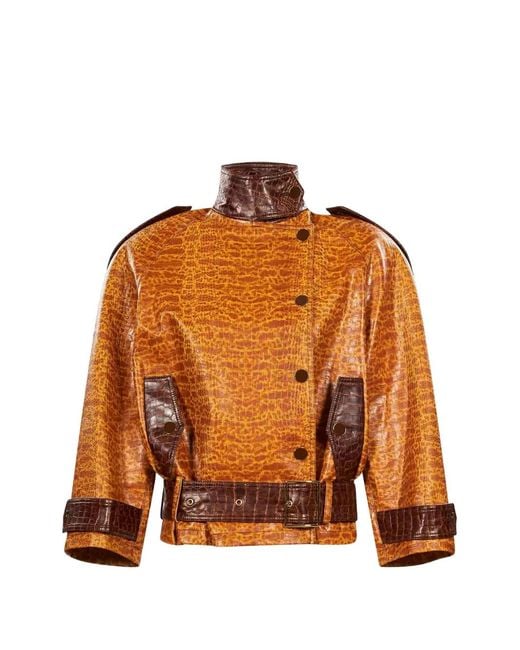 ROWEN ROSE Orange Croc-Effect Belted Jacket