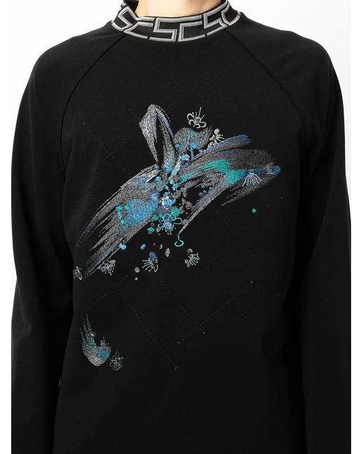 Shiatzy Chen Black Embroidered Mock-Neck Sweatshirt for men