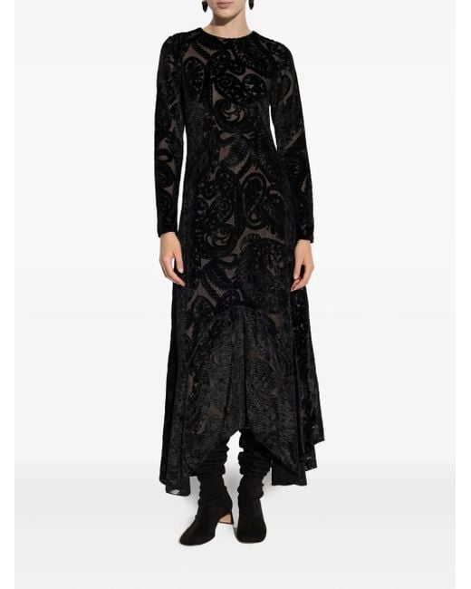 Etro Black Paisley-Print Velvet Midi Dress