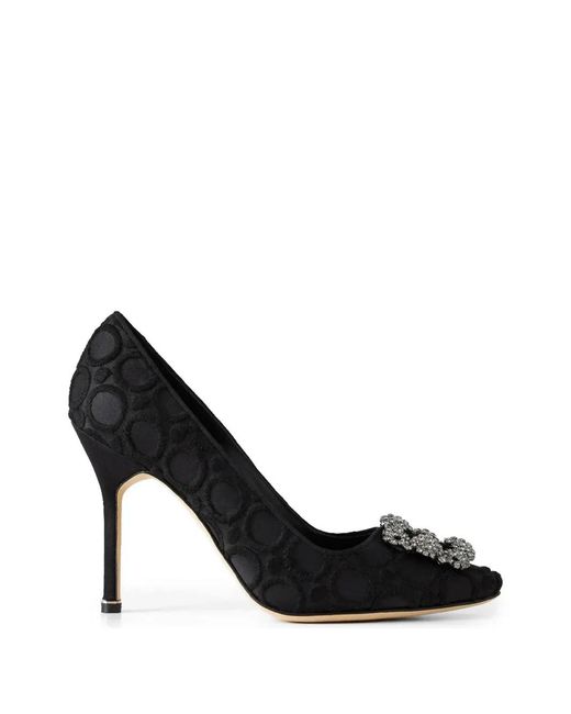 Manolo Blahnik Black Hangisi Crystal-Buckle Pumps