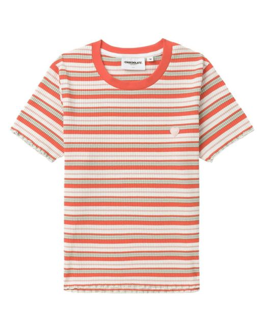 Chocoolate Pink Striped Ribbed-knit T-shirt