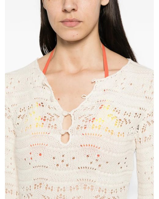 Mc2 Saint Barth White Crochet-Knit Long-Sleeve Dress