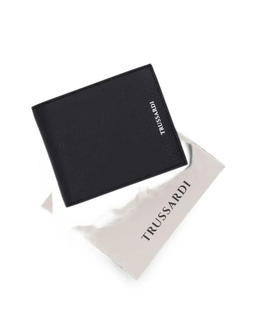 Trussardi Black Logo-Print Pebbled-Leather Wallet for men